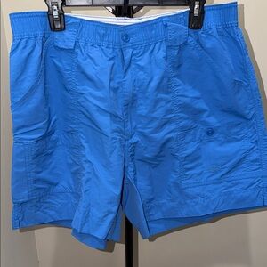 AFTCO Bright Blue Fishing Shorts with Embroidered Fish Logo